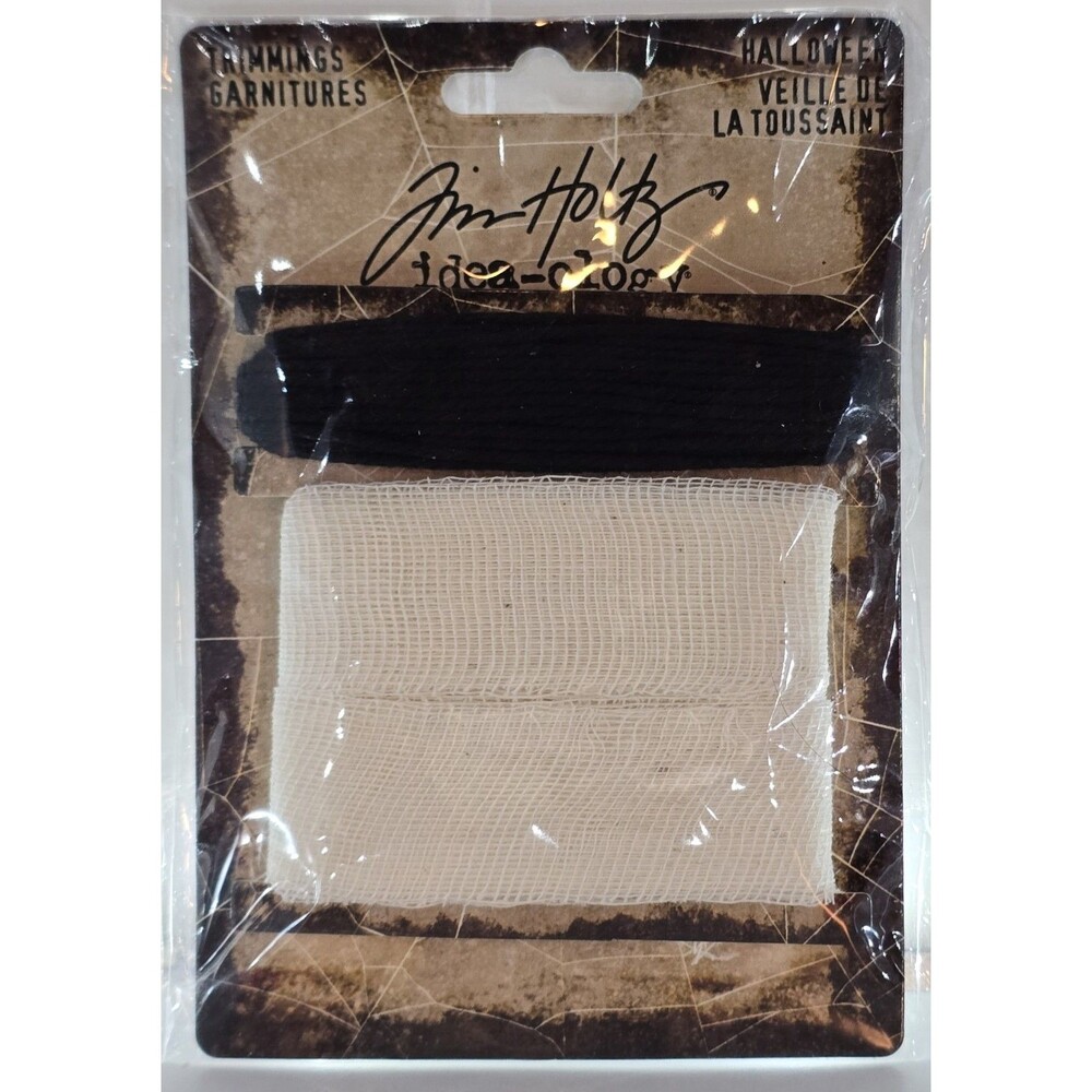 Tim Holtz Idea-ology Halloween Trimmings Black Cream Fabric Ribbon Trim New